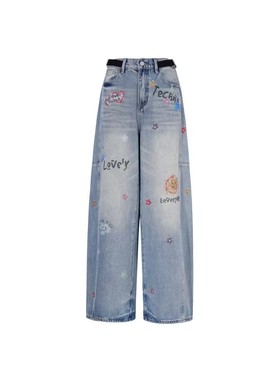 【侯允儿限定】TCH美式涂鸦复古阔腿高腰显瘦牛仔裤女T75C20E5042