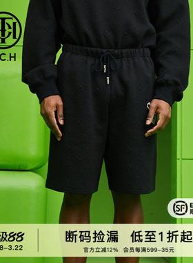 TCH潮牌休闲短裤烫钻豹子头2023秋季新款黑色五分裤T69A216007