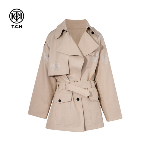 TCH私服烫钻工艺新时尚淑女百搭新潮流风衣女T75C15E5001轻奢tch