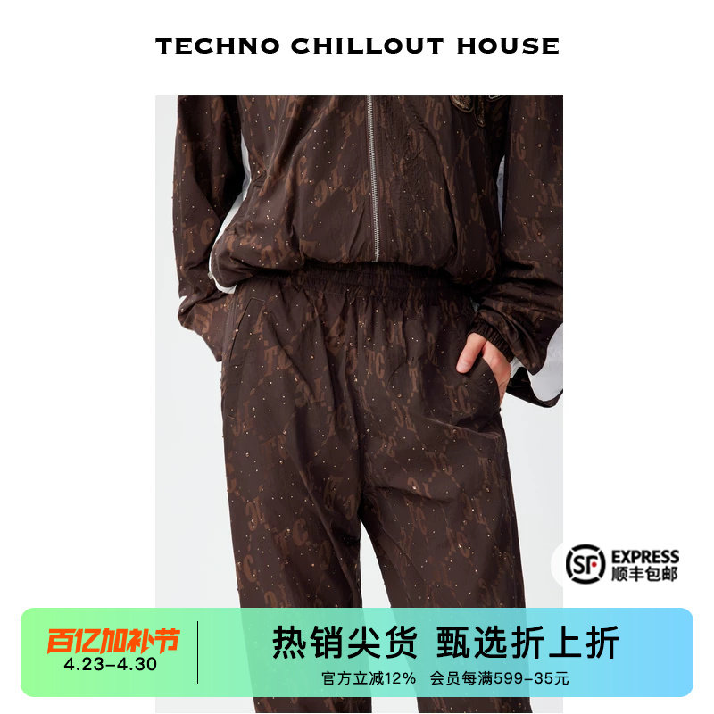 TCH时尚潮牌烫钻个性工艺感休闲运动长裤男女情侣款2026春秋新款