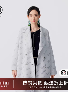 TCH满印烫钻字母休闲长翻领大衣2025冬季新款时尚宽松T72D286018