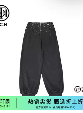 TCH潮牌休闲长裤烫钻宽松2025秋夏新男女黑色裤子T69B206020