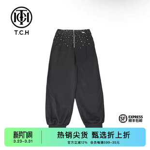 TCH潮牌休闲长裤 子T69B206020 烫钻宽松2025秋夏新男女黑色裤