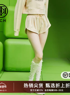 TCH潮牌轻奢字母满钻夏季新款米色时尚休闲短裤T69B216008