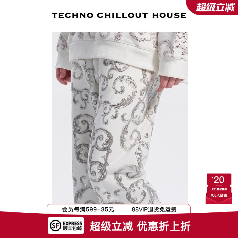 满印烫钻图腾时尚休闲直筒裤