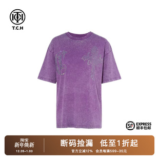 宽松舒适T75B10E1019 新款 TCH烫钻时尚 休闲设计感T恤女2025夏季