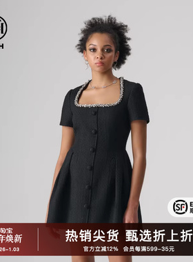 TCH潮牌2025秋新时髦重工短袖修身手工系列连衣裙T72A306008