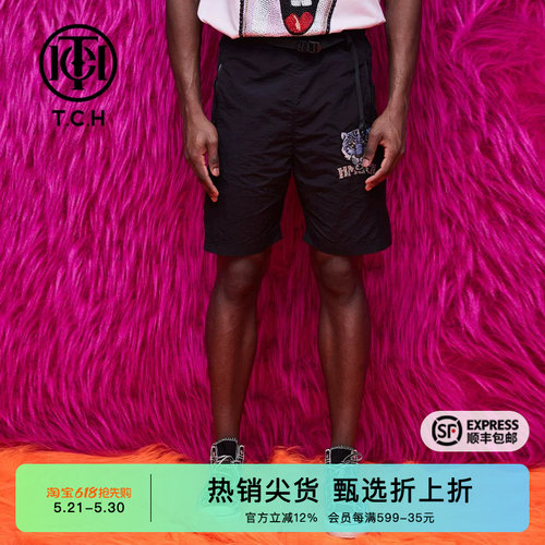 烫钻撞色虎头时尚休闲舒适短裤