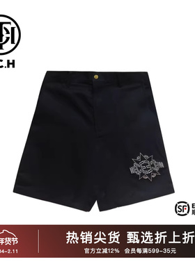 TCH2024秋季烫钻字母烫钻黑色休闲短裤T72B21E6003