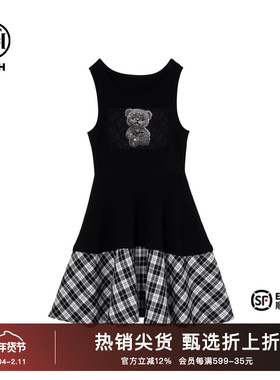 TCH烫钻时尚休闲气质小熊连衣裙2025秋季新款淑女显瘦T75C30B1019