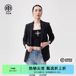 外套2026春秋新款 翻领国风T72C046021 盘扣提花气质西装 TCH新中式