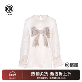 TCH烫钻奢华风国风气质上衣女2025春秋新款 拼接设计感T75A08M9096