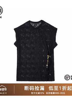 TCH潮牌2025新中式蝴蝶烫钻时尚显瘦黑色蕾丝短袖T72A10E9013