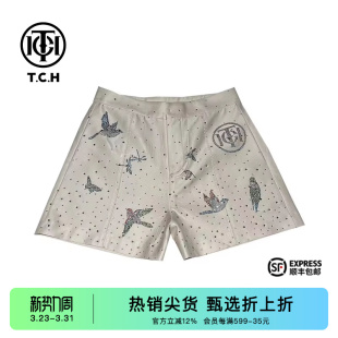 TCH潮牌2025新中式 T72B21E9015 系列烫钻满钻高腰米色短裤
