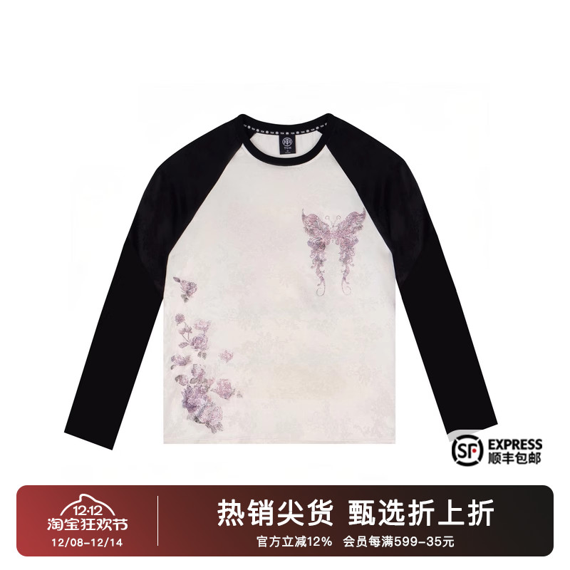 插肩时尚个性蝴蝶长袖T恤