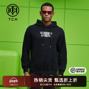 TCH烫钻羽翼字母空气层连帽卫衣2025春秋新款舒适保暖T69A126030