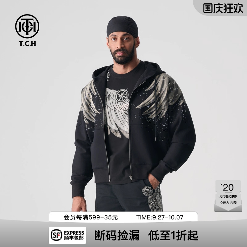 烫钻图案经典系列拉链衫