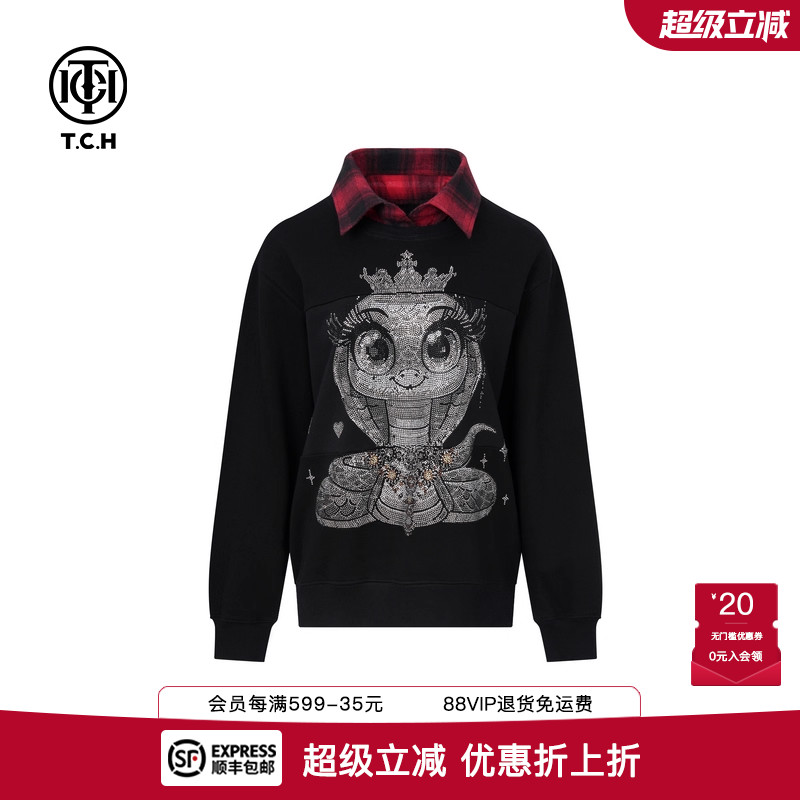 烫钻设计感舒适polo领圆领衫