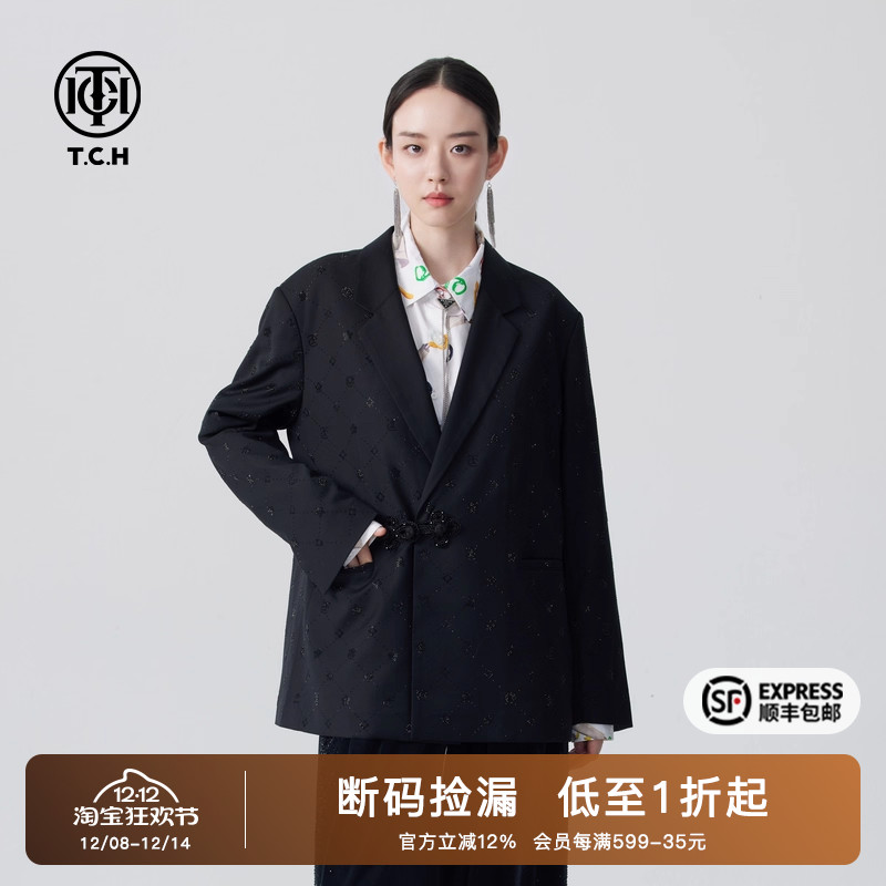 国风盘扣烫钻满印气质西服外套