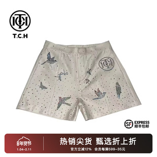 TCH潮牌2025新中式系列烫钻满钻高腰米色短裤T72B21E9015