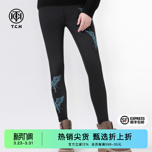 T75D23E1001 春秋新款 TCH慵懒风烫钻时尚 淑女显瘦设计感黑色打底裤