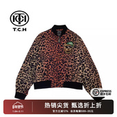 TCH豹纹酷帅小熊烫钻飞行服外套2025秋季 新款 字母刺绣T69C16E6002