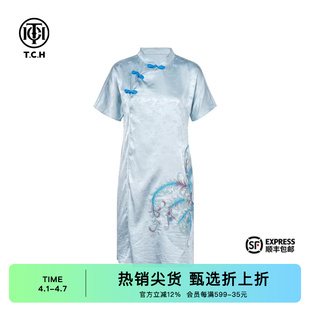 新款 TCH烫钻时尚 新中式 旗袍设计连衣裙2025夏季 T72B30E6016 显瘦款