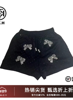 TCH潮牌2025新中式重工时尚手工蝴蝶结黑色短裤T72B21E9016