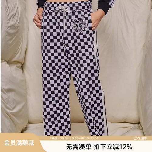 棋盘格直筒宽松时尚洋气阔腿裤