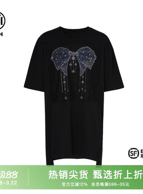 TCH烫钻时尚休闲气质蝴蝶结T恤女2025秋季新款舒适感T75C10B1037