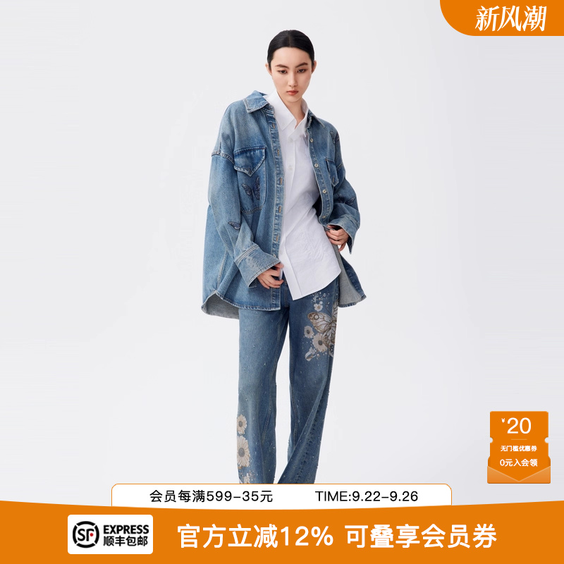 美式复古中长款时尚牛仔外套