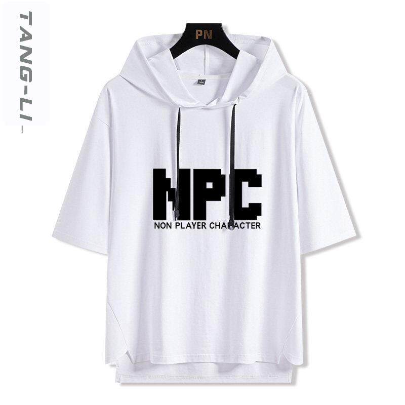 NPC游戏周边创意文字连帽短袖T恤男装夏季潮牌宽松五分袖衣服半袖