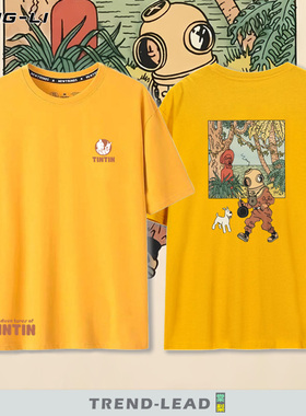 卡通动漫丁丁历险记Tintin Adventure周边短袖T恤夏季纯棉衣服潮