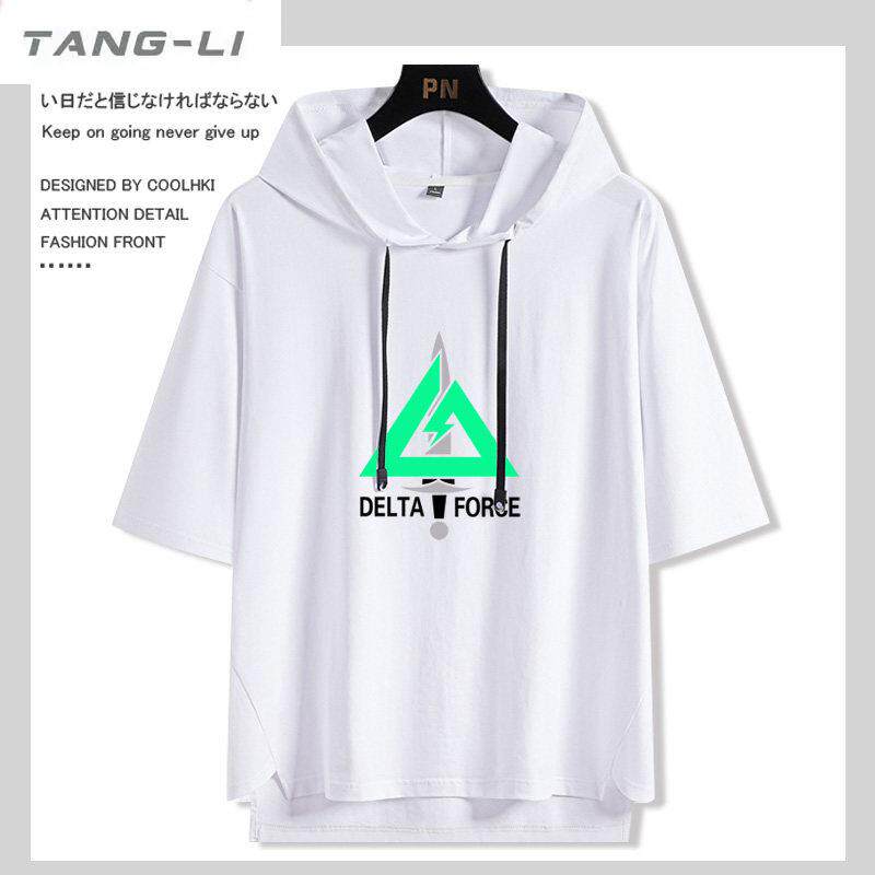 三角洲游戏行动战术衣服连帽短袖T恤夏季潮流男装宽松上衣五分袖