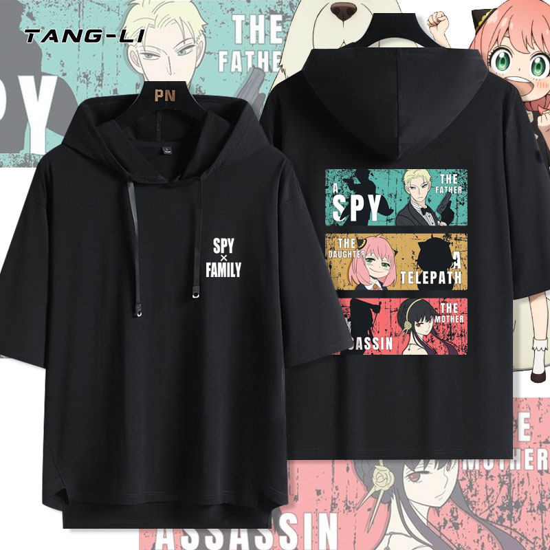 SPY×FAMILY间谍过家家连帽短袖t恤男女生宽松五分袖潮牌夏季衣服