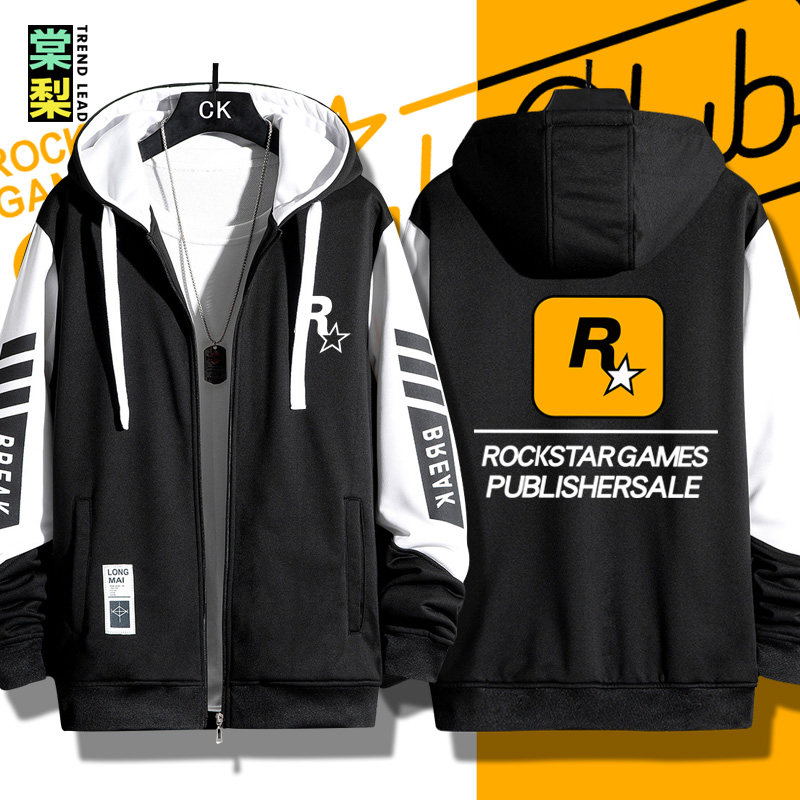 GTA游戏5公司R星印花开衫卫衣连帽外套春秋宽松运动休闲拉链衣服