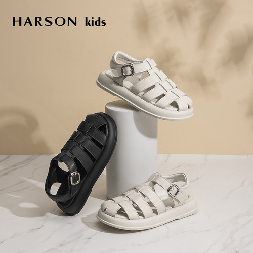 HARSONkids真皮包头罗马凉鞋