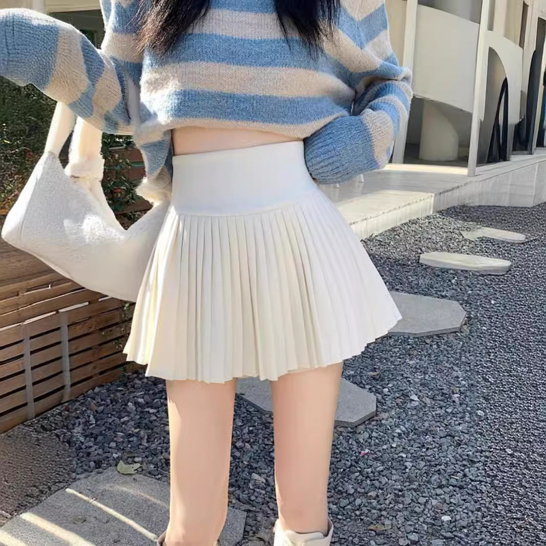 小个子百褶裙子白色防走