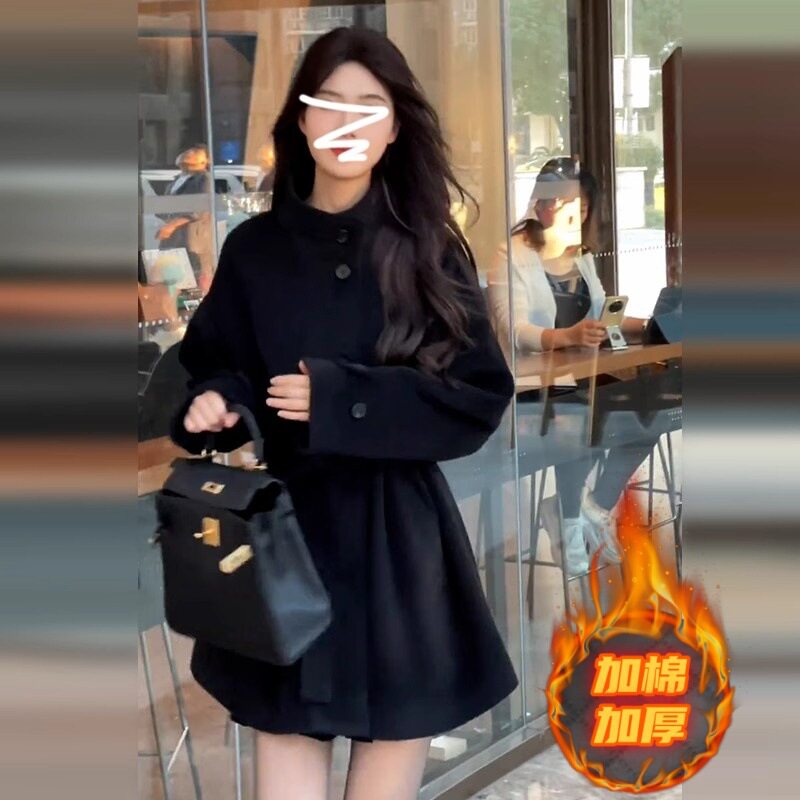 小个子香风黑色短款毛呢