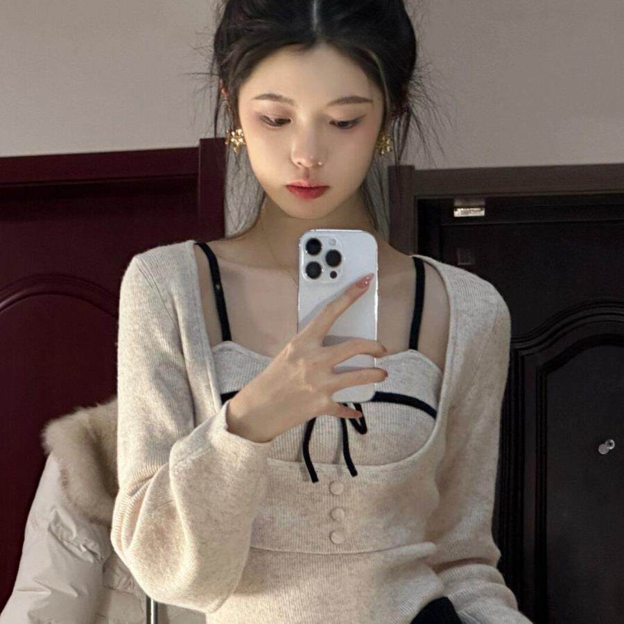 纯欲风设计感蝴蝶结吊带