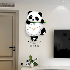 可爱熊猫挂钟家用钟表客厅摇摆时钟挂墙创意挂表静音石英钟免打孔