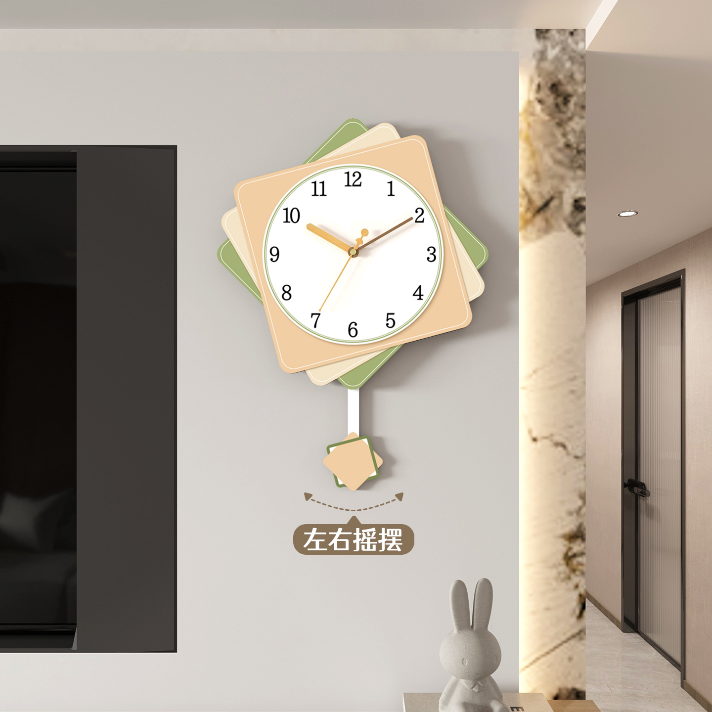 奶油风钟表挂钟家用万年历石英钟