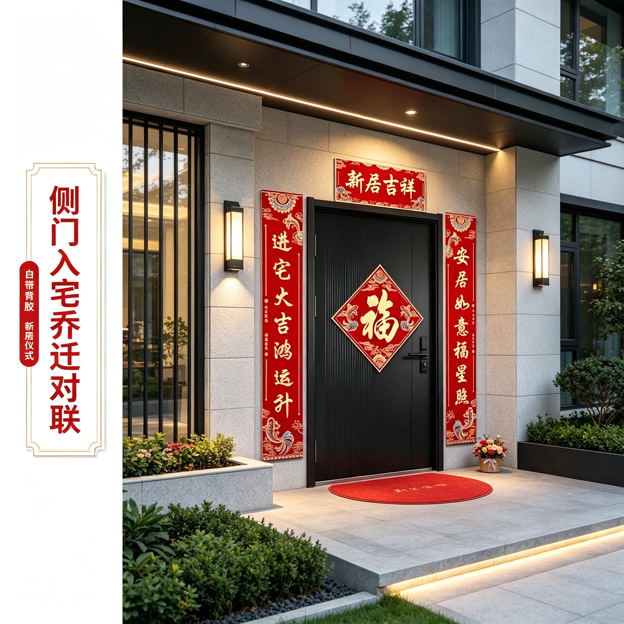暖居如意贴大门对联2026新款自带背胶迁新居仪式装饰布置用品