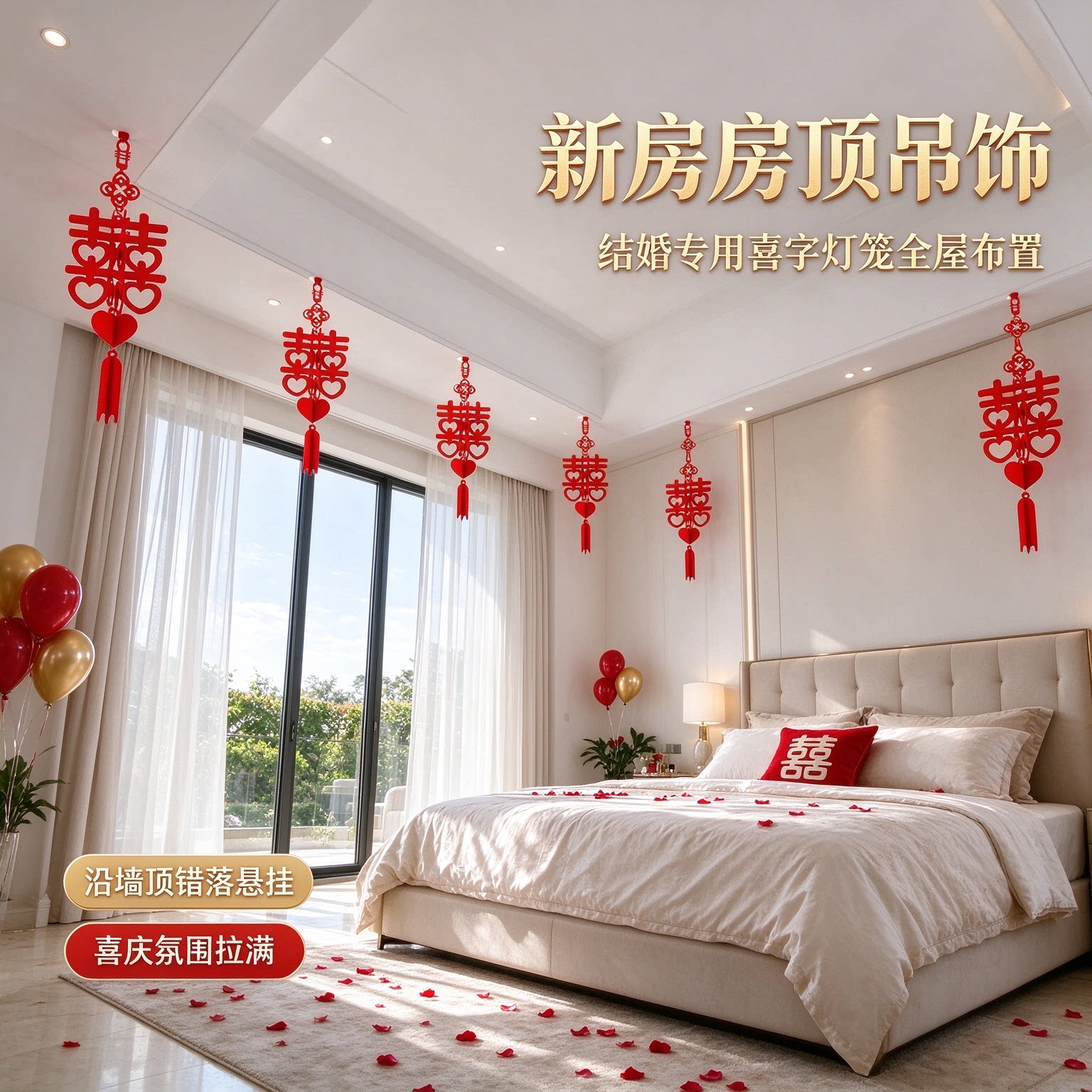 结婚专用喜字灯笼房顶装饰婚房客厅吊顶全屋布置屋顶吊饰主卧酒店