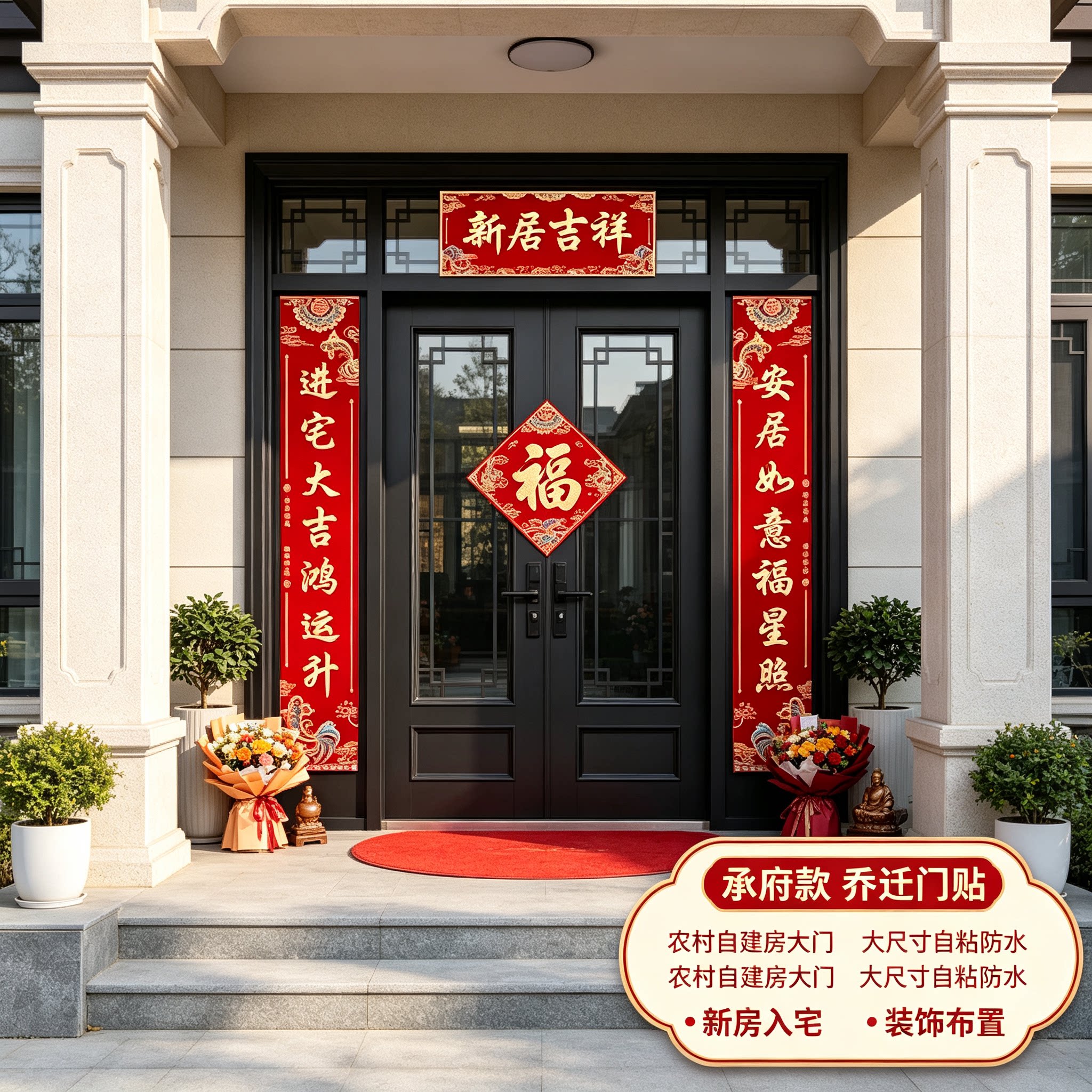 乔迁门贴农村自建房大门大尺寸自粘防水新房入宅仪式装饰布置用品