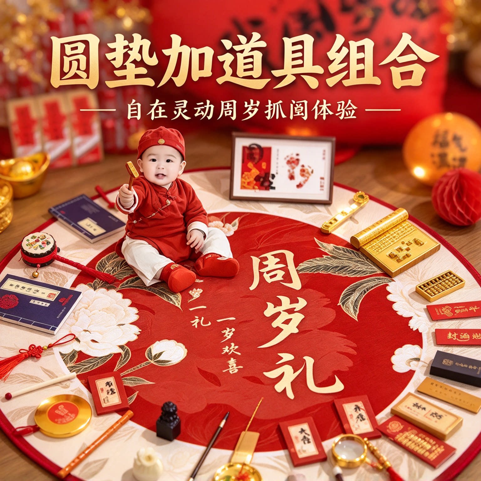 婴儿抓周用品套装女宝28件套2026新款送封酒贴一周岁布置一整套