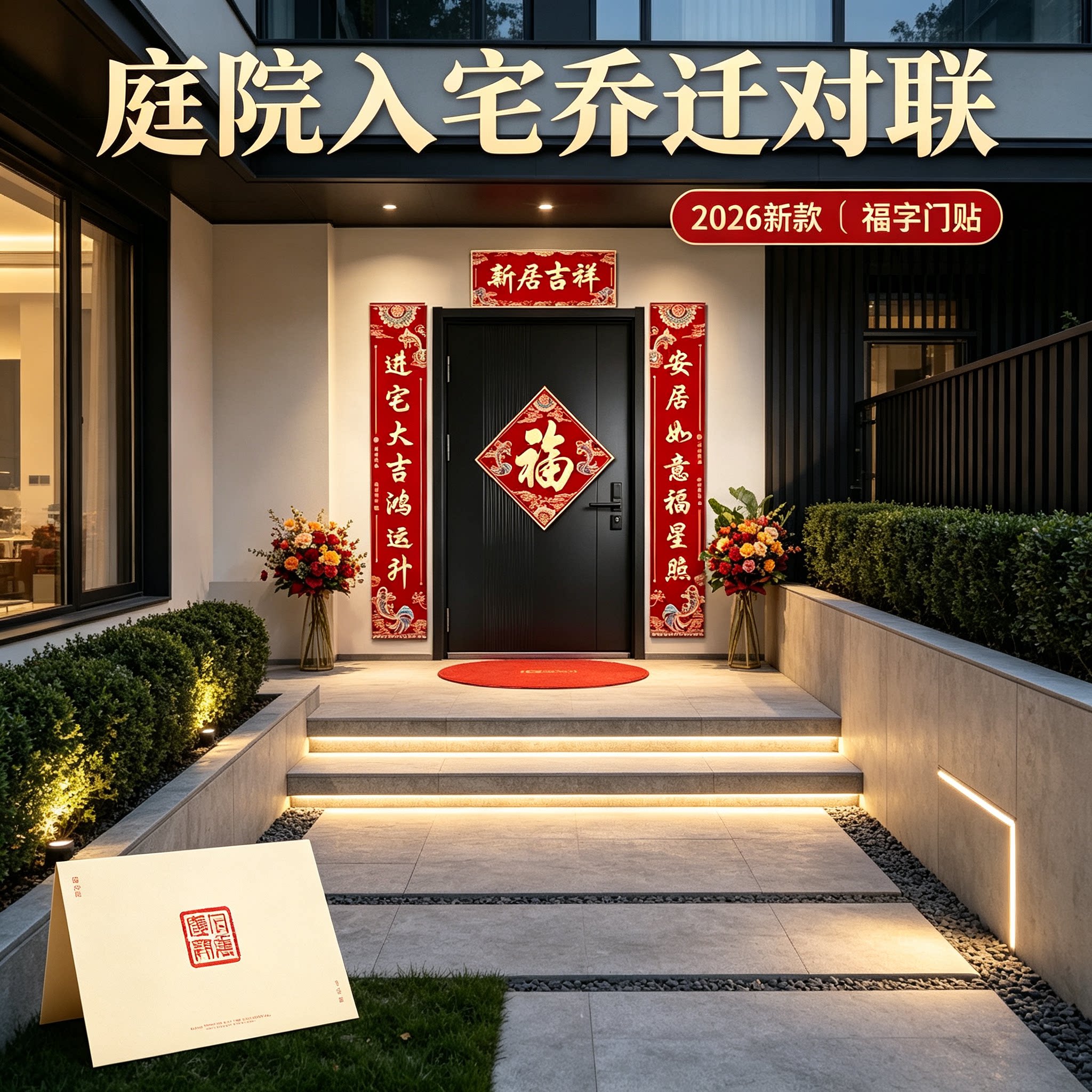 乔迁之喜门口对联2026新款自带背胶新房入宅搬家仪式福字门贴