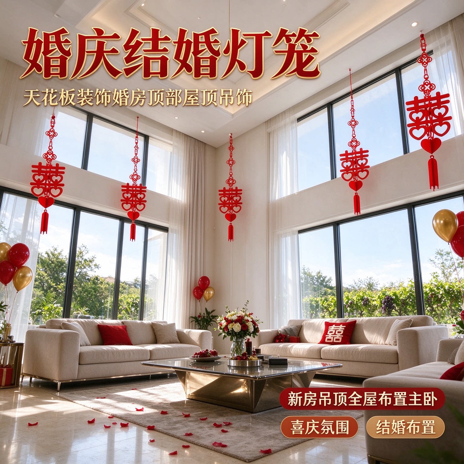婚庆结婚灯笼天花板装饰婚房顶部屋顶吊饰新房吊顶全屋布置主卧