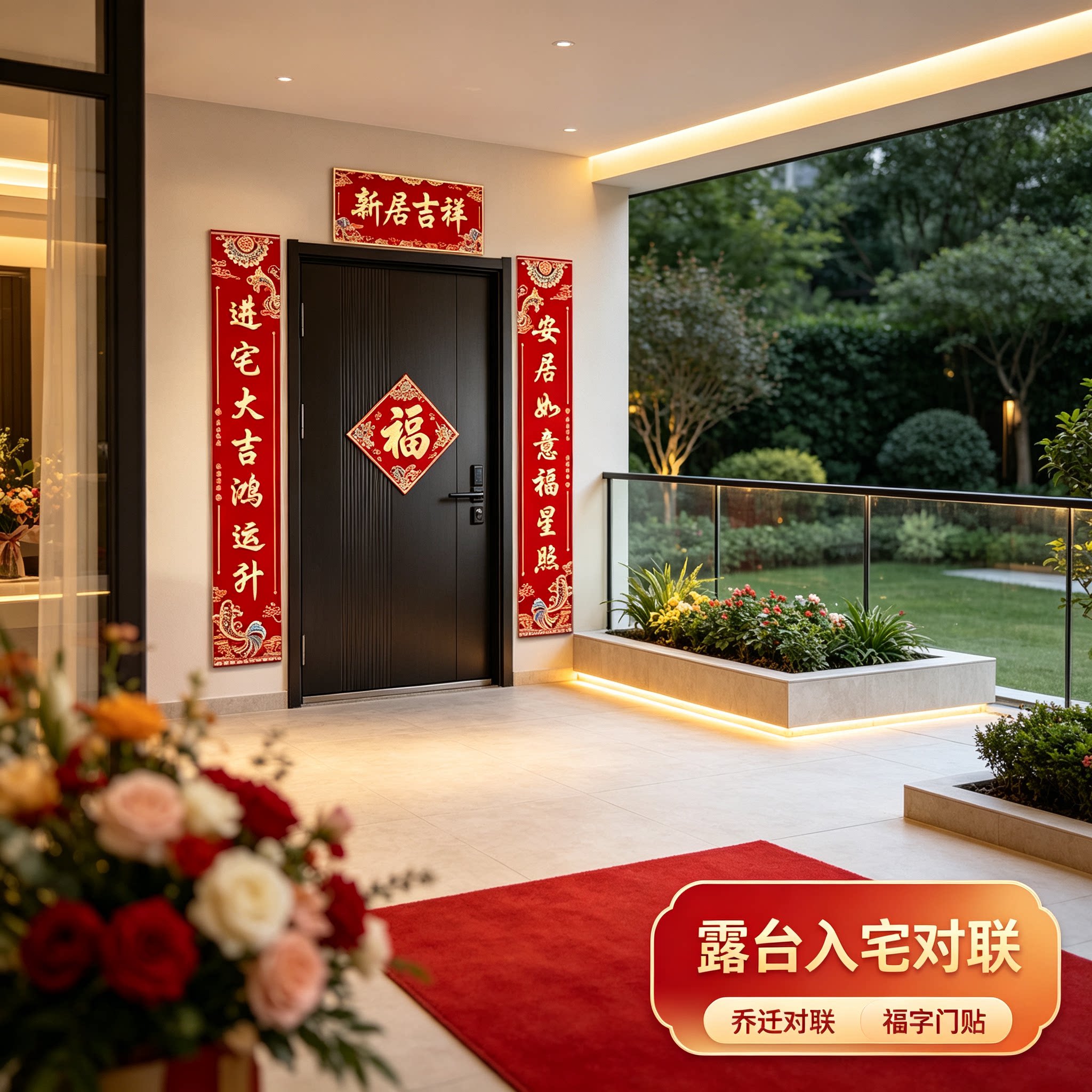 乔迁对联别墅大门2026新款自带背胶新房入宅仪式装饰福字门贴