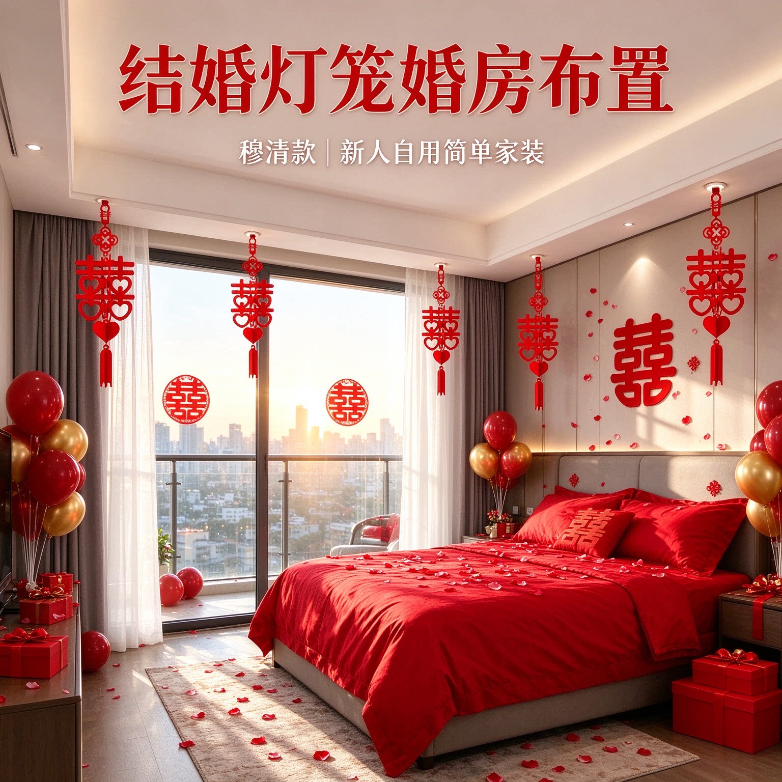结婚灯笼婚房布置喜事婚庆婚礼新房自己简单家用新人成套组合套装